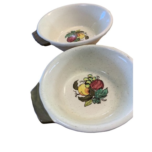 Poppy Trail Metlox Provincial Green Handled Bowl Fruit Center 8 in & 9 in Diamet - Picture 2 of 8